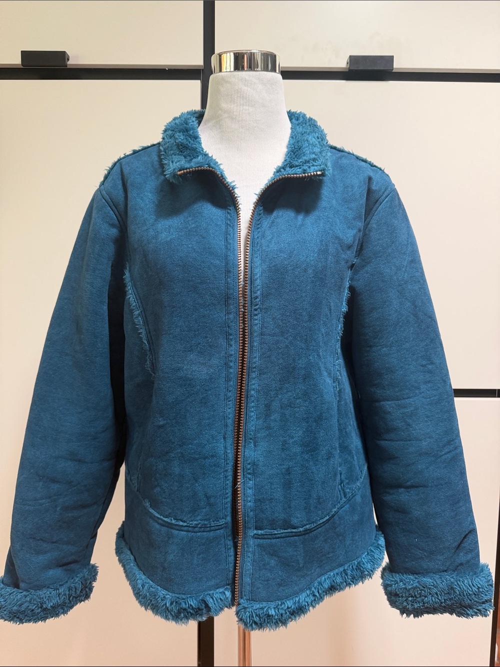 Cabela’s Teal Faux Suede Sherpa Lined Jacket Large Full Zip